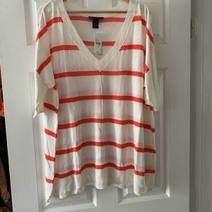 Lightweight Short Sleeve V-Neck Striped Sweater